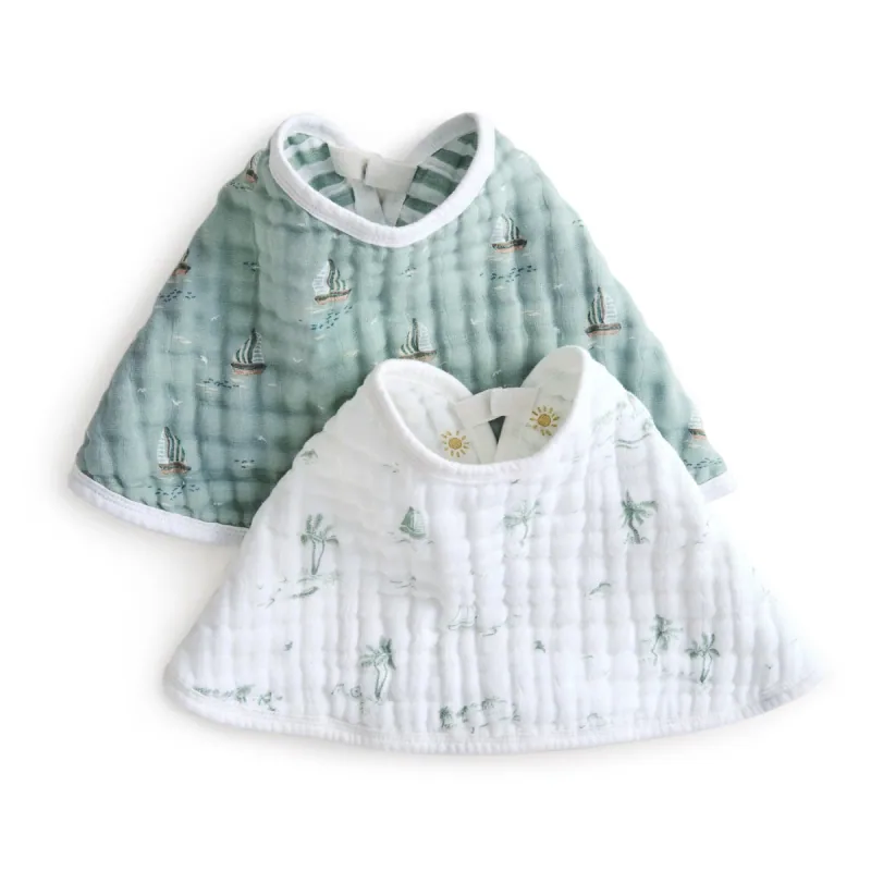 aden + anais Sailing Seas Burpy Bibs showing their curved two-use outline